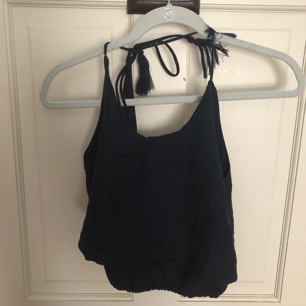 Linen navy crop top